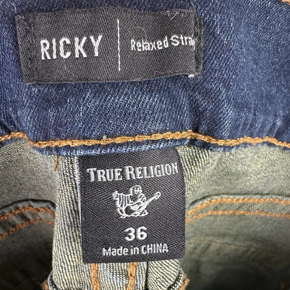 True Religion Ricky Jeans Mens 36x30 Relaxed Straight Dark Wash Flap Pocket